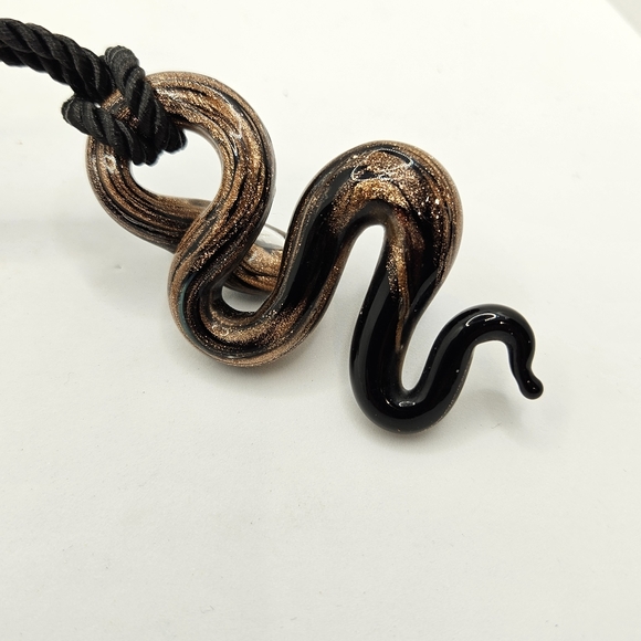 Murano Style Lampwork Glitter Glass Snake Pendant with Cord Necklace - Picture 6 of 7